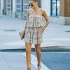 Rompers + Jumpsuits * | Must-001 Sev Pocketed Strapless Printed Romper Mocha Final Sale