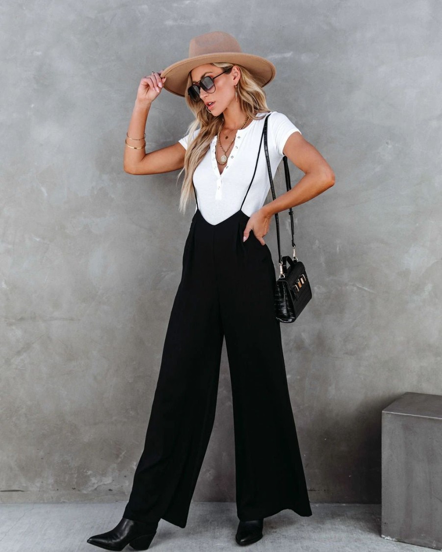 Rompers + Jumpsuits * | Lucc-001 Stand Out Wide Leg Adjustable Overalls Black Final Sale