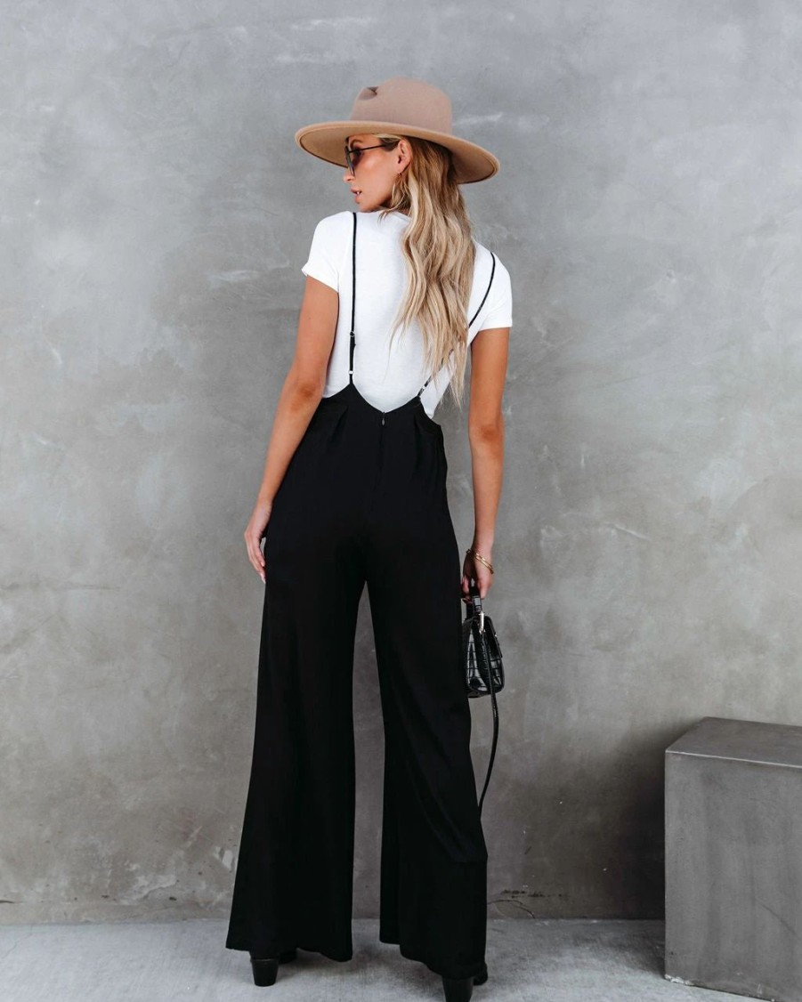 Rompers + Jumpsuits * | Lucc-001 Stand Out Wide Leg Adjustable Overalls Black Final Sale