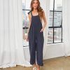 Rompers + Jumpsuits * | Hyfv-001 Stassia Pocketed Shoulder Tie Overalls Navy