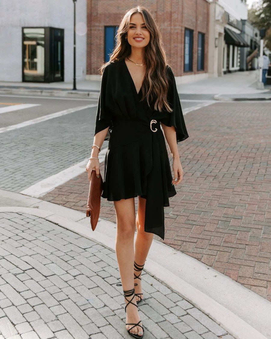 Rompers + Jumpsuits * | Do+B-001 Trending Ruffle Wrap Romper Black Final Sale