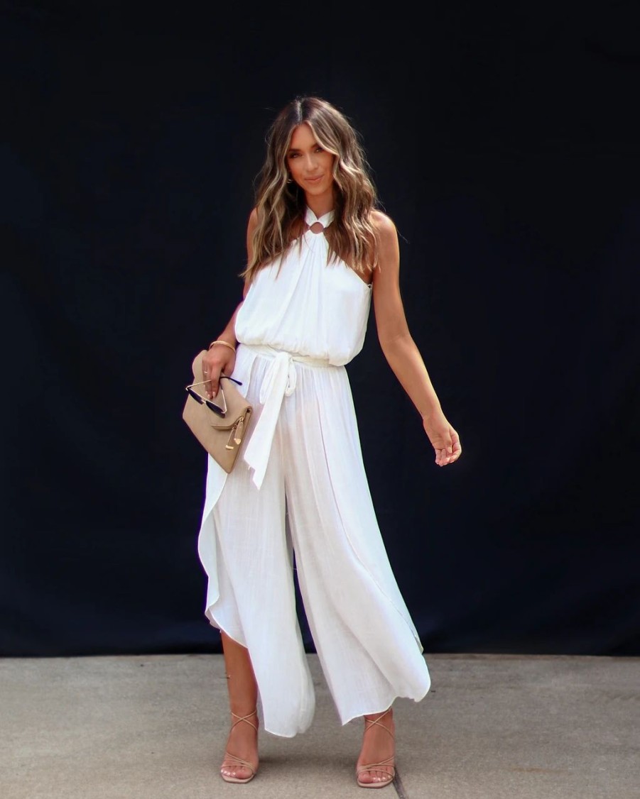 Rompers + Jumpsuits * | Must-001 Sway My Way Halter Split Hem Jumpsuit White