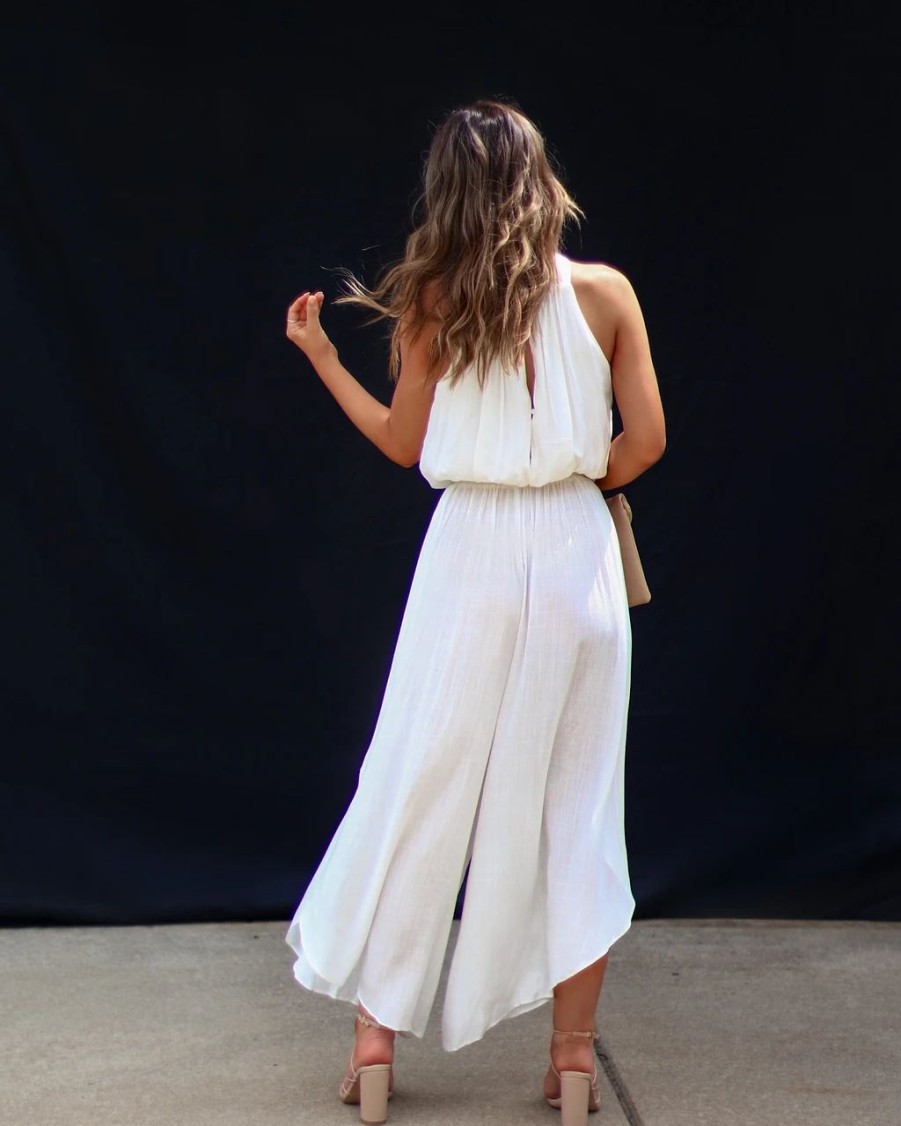 Rompers + Jumpsuits * | Must-001 Sway My Way Halter Split Hem Jumpsuit White