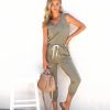 Rompers + Jumpsuits * | Thre-001 Placerville Pocketed Drawstring Jumpsuit Olive Final Sale