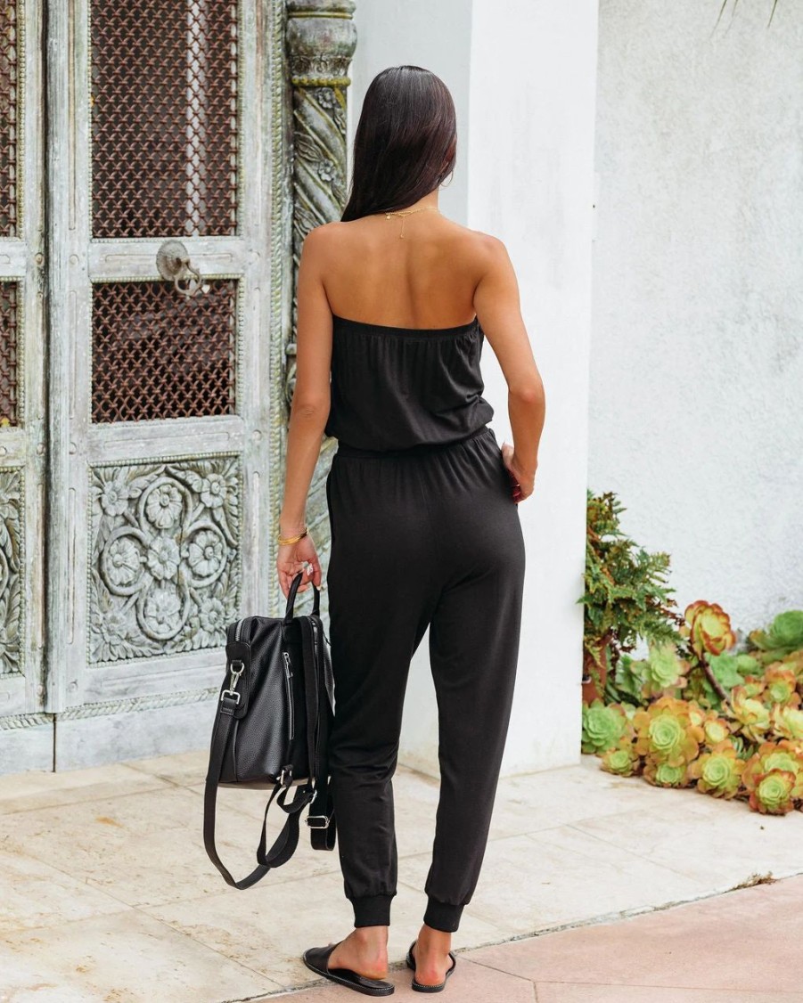 Rompers + Jumpsuits * | Miou-001 Chill Summer Strapless Pocketed Jumpsuit Black Last Chance