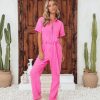 Rompers + Jumpsuits * | Skie-001 Janice Cotton Pocketed Jumpsuit Hot Pink Sale