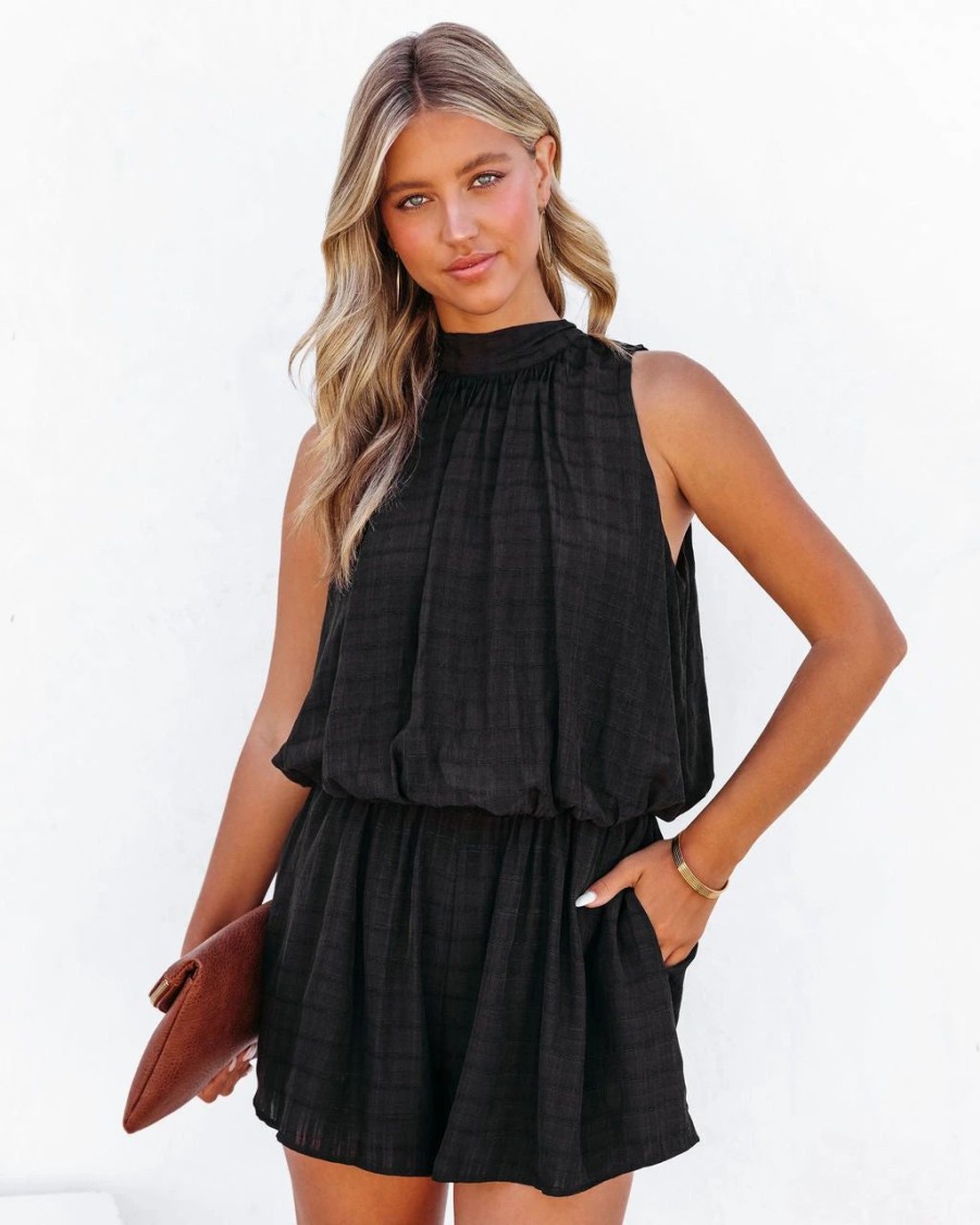 Rompers + Jumpsuits * | Must-001 Davies Pocketed Romper Black Final Sale