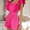 Rompers + Jumpsuits * | Salt-001 Stop And Stare Ruffle Cutout Pocketed Romper Hot Pink Sale