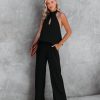 Rompers + Jumpsuits * | Tych-001 Saturday Night Fever Halter Pocketed Jumpsuit Black Final Sale