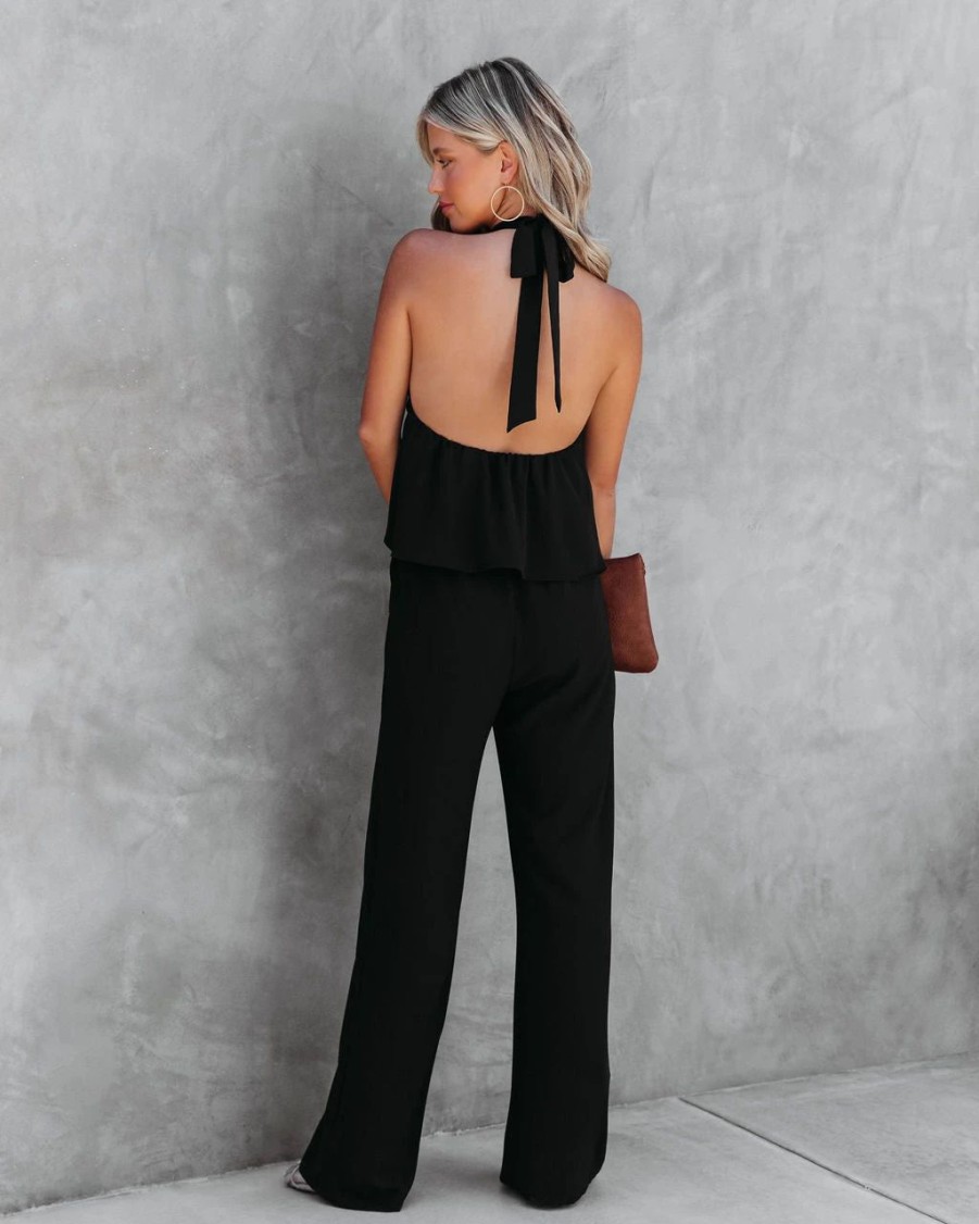 Rompers + Jumpsuits * | Tych-001 Saturday Night Fever Halter Pocketed Jumpsuit Black Final Sale