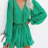 Rompers + Jumpsuits * | Endl-001 Viera Polka Dot Pleated Romper Green Final Sale