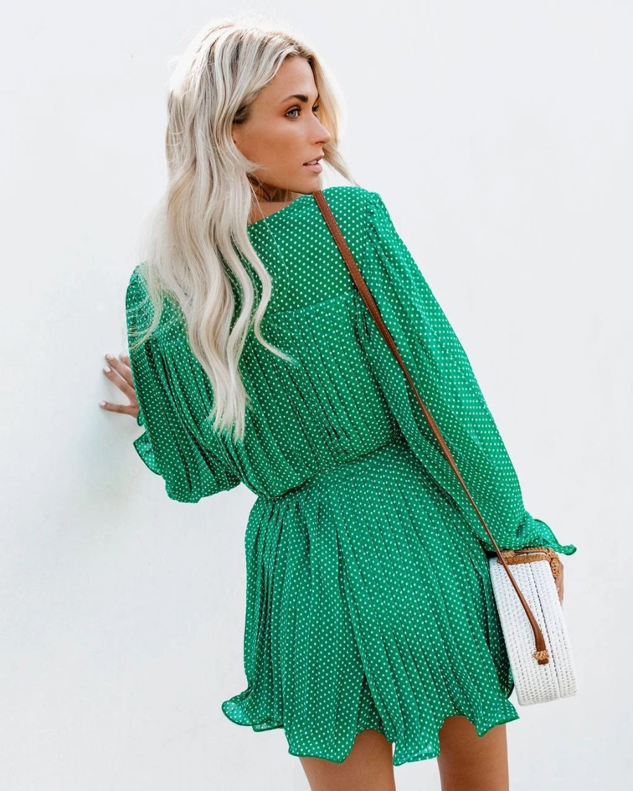 Rompers + Jumpsuits * | Endl-001 Viera Polka Dot Pleated Romper Green Final Sale