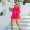 Rompers + Jumpsuits * | Must-001 Phoebe Strapless Smocked Romper Hot Pink Last Chance