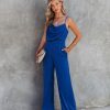 Rompers + Jumpsuits * | Do+B-001 Worth The Wait Cowl Neck Pocketed Jumpsuit Blue Final Sale