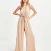 Rompers + Jumpsuits * | Tych-001 Chelsea Satin Halter Cutout Jumpsuit Tan Final Sale