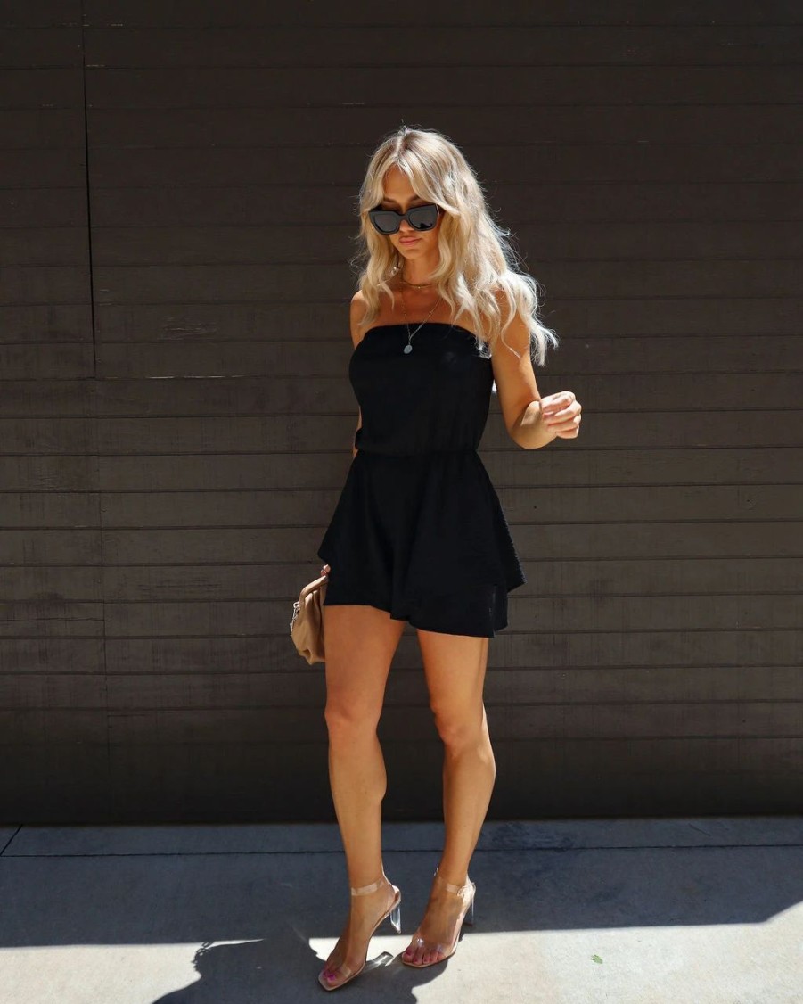 Rompers + Jumpsuits * | Tych-001 Sydney Strapless Flutter Romper Black