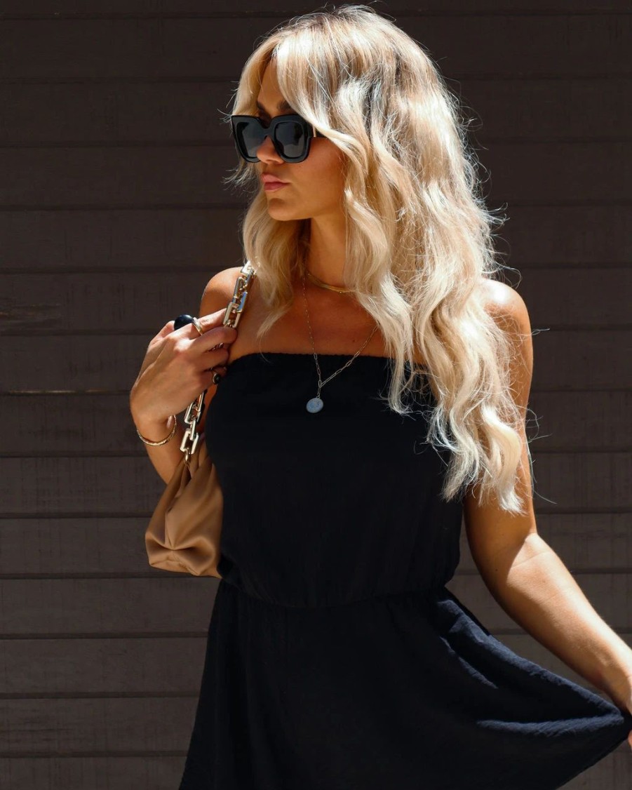 Rompers + Jumpsuits * | Tych-001 Sydney Strapless Flutter Romper Black