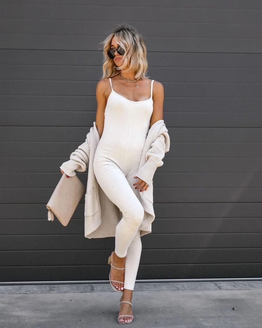 Rompers + Jumpsuits * | All-001 Take It Easy Cotton Jumpsuit Oatmeal Final Sale