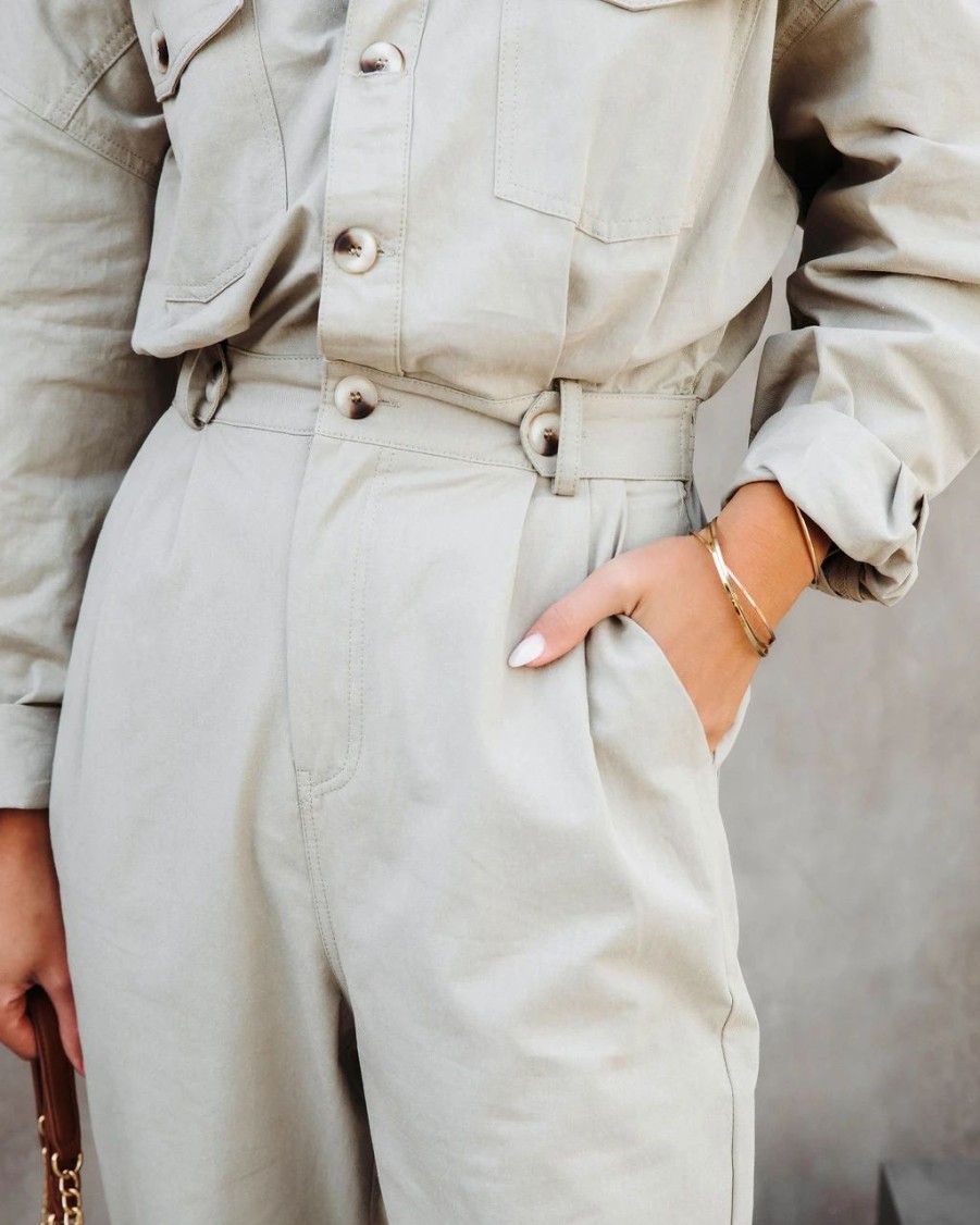 Rompers + Jumpsuits * | Mabl-001 Understated Utility Cotton Pocketed Jumpsuit Olive Sale