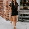 Rompers + Jumpsuits * | Oliv-001 Jazzy Cotton Pocketed Button Down Romper Final Sale