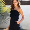 Rompers + Jumpsuits * | Lush-001 Shelly Cotton Linen Blend Pocketed Strapless Romper Black Sale