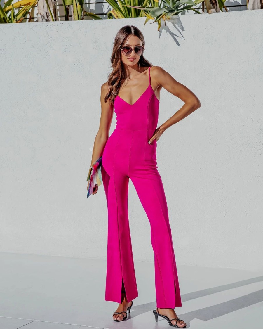 Rompers + Jumpsuits * | Fore-001 Bijou Split Hem Flare Jumpsuit Magenta Sale