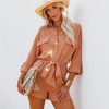 Rompers + Jumpsuits * | Oliv-001 Hotel California Cotton Button Down Utility Romper Clay Last Chance