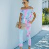 Rompers + Jumpsuits * | Fate-001 Kola Pocketed Tie Dye Off The Shoulder Knit Jumpsuit Mint Pink Last Chance