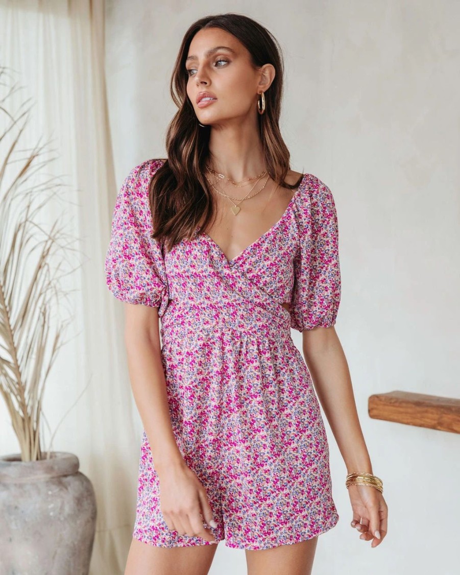 Rompers + Jumpsuits * | Lush-001 Still The One Floral Cutout Romper Final Sale