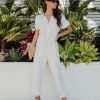 Rompers + Jumpsuits * | Lucc-001 Costa Cotton Linen Blend Pocketed Jumpsuit Ivory Sale