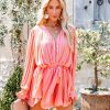 Rompers + Jumpsuits * | Endl-001 Found Love Pleated Romper Coral Final Sale