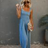 Rompers + Jumpsuits * | Buck-001 Mattea Smocked Pocketed Jumpsuit Blue