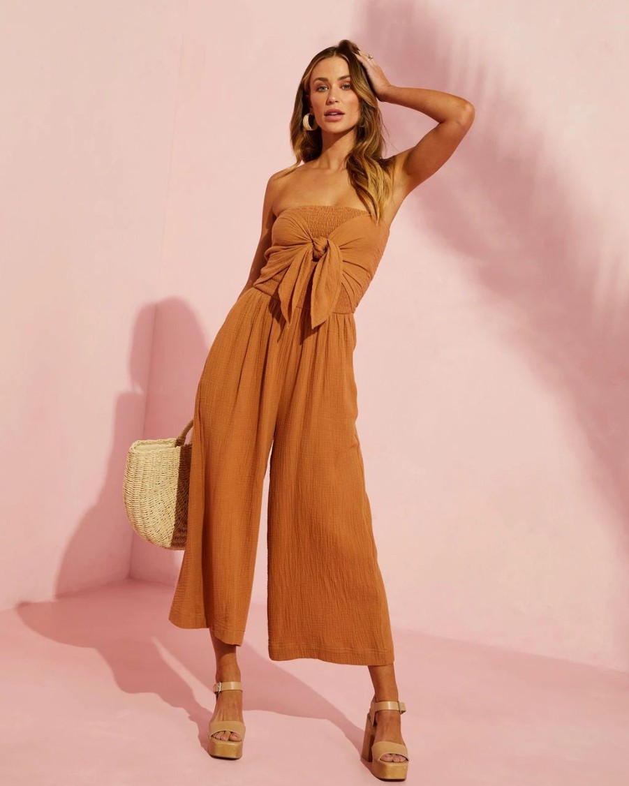 Rompers + Jumpsuits * | Grad-001 Zaia Front Tie Strapless Jumpsuit Clay