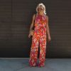 Rompers + Jumpsuits * | Suga-001 Kyoto Spring Floral Satin Halter Wide Leg Jumpsuit