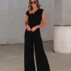 Rompers + Jumpsuits * | Lush-001 Kyle Asymmetrical Neck Wide Leg Jumpsuit Black Final Sale