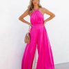 Rompers + Jumpsuits * | Aaka-001 Luvy Wide Leg Halter Jumpsuit Fuchsia Final Sale