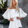 Rompers + Jumpsuits * | Endl-001 Definitely Demure Off The Shoulder Chiffon Romper White Final Sale