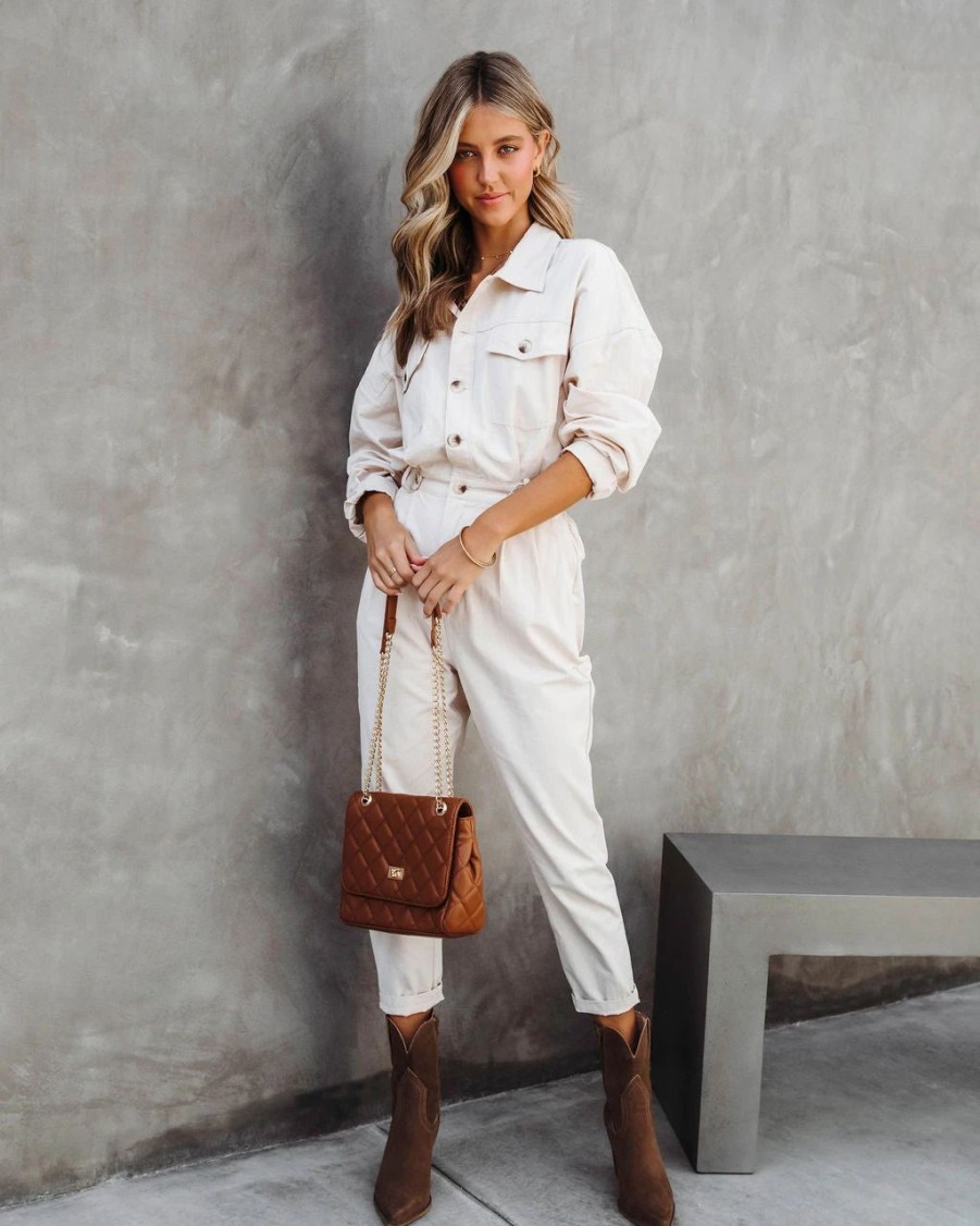 Rompers + Jumpsuits * | Mabl-001 Understated Utility Cotton Pocketed Jumpsuit Ecru Sale