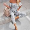 Rompers + Jumpsuits * | Elan-001 Hidden Treasure Pocketed Camo Knit Jumpsuit Light Grey Last Chance