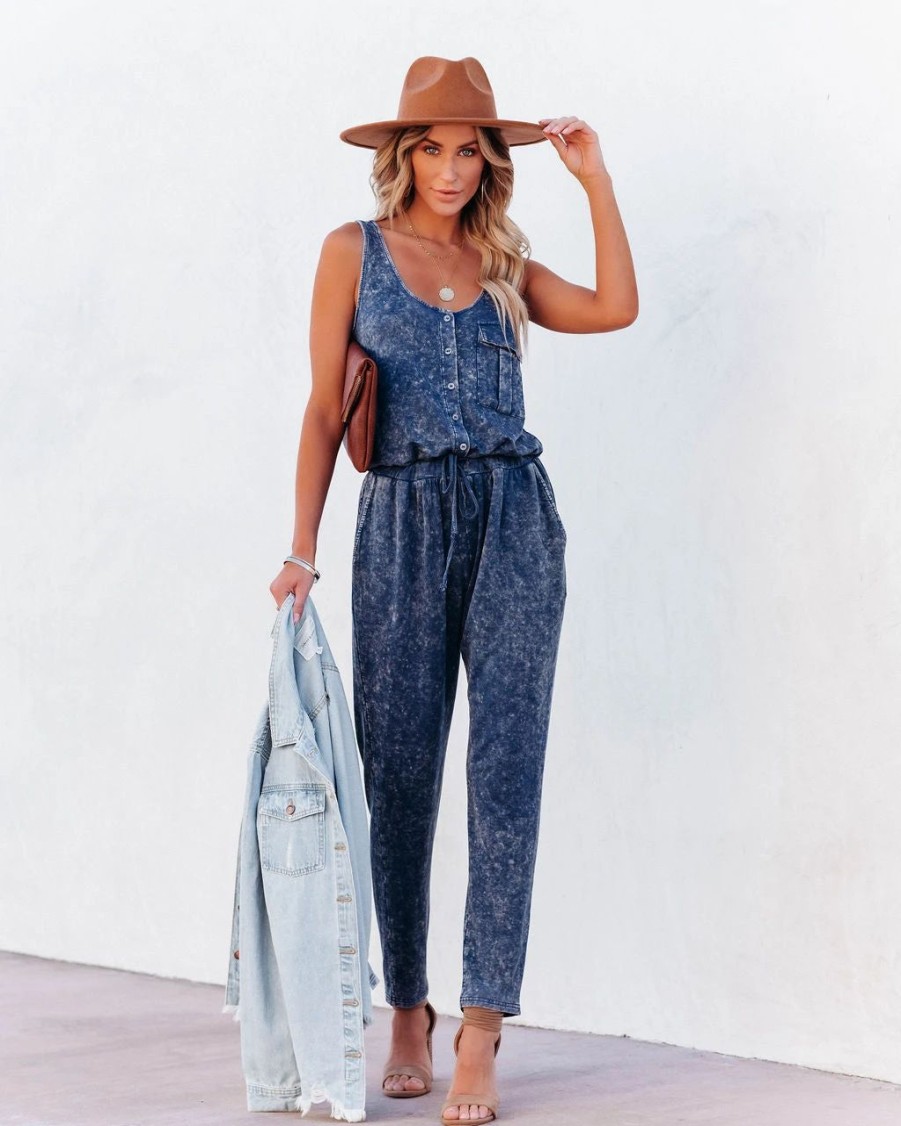 Rompers + Jumpsuits * | Prom-001 Danica Pocketed Washed Knit Jumpsuit Last Chance