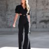 Rompers + Jumpsuits * | Salt-001 Sarah Denim Puff Sleeve Flare Jumpsuit Black Sale