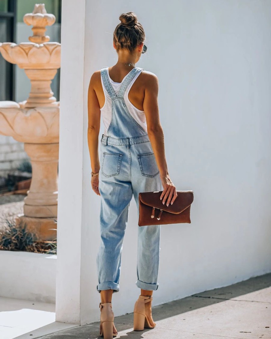 Rompers + Jumpsuits * | Danc-001 Sassy Sweetheart Distressed Denim Overalls Final Sale