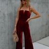 Rompers + Jumpsuits * | Salt-001 Bristol Velvet Wide Leg Jumpsuit Burgundy Final Sale