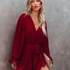 Rompers + Jumpsuits * | Endl-001 Found Love Pleated Romper Wine Final Sale