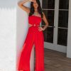 Rompers + Jumpsuits * | Tych-001 Dolled Up Strapless Cutout Jumpsuit Tomato Red Final Sale