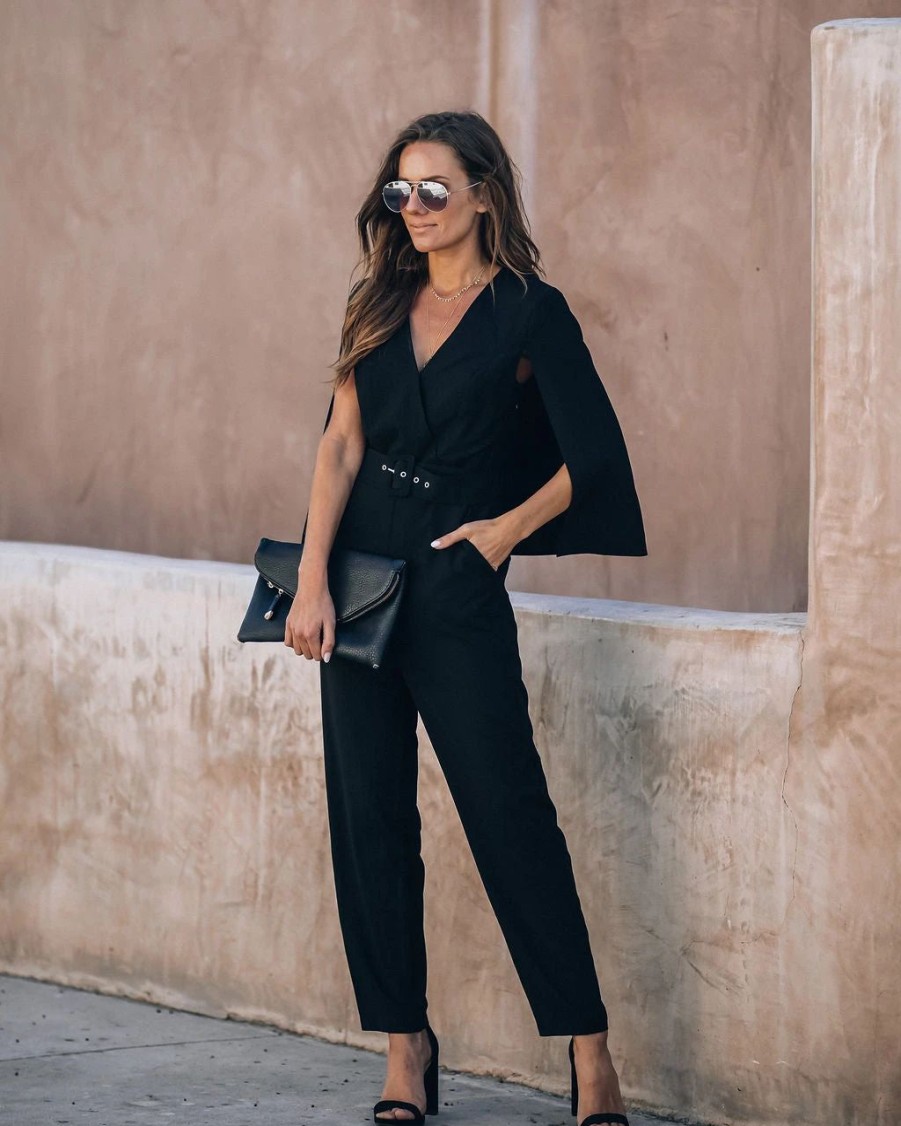 Rompers + Jumpsuits * | Salt-001 Express Not Impress Pocketed Cape Jumpsuit Final Sale