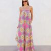 Rompers + Jumpsuits * | Aaka-001 Amara Strapless Printed Pocketed Wide Leg Jumpsuit