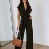 Rompers + Jumpsuits * | Dres-001 Fabiola Pocketed Tie Waist Wide Leg Jumpsuit Dark Olive Final Sale