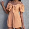 Rompers + Jumpsuits * | Salt-001 Mercedes Off The Shoulder Pocketed Romper Dusty Orange Final Sale