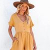 Rompers + Jumpsuits * | Lush-001 Manuka Cotton Pocketed Romper Mustard Final Sale